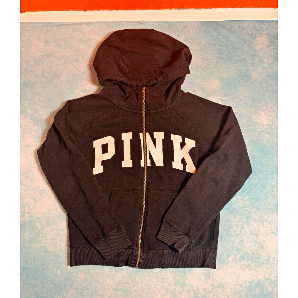 Womenβs Cotton blendfleece hoodie, PINK Victoria's Secret full zip, size M, logo